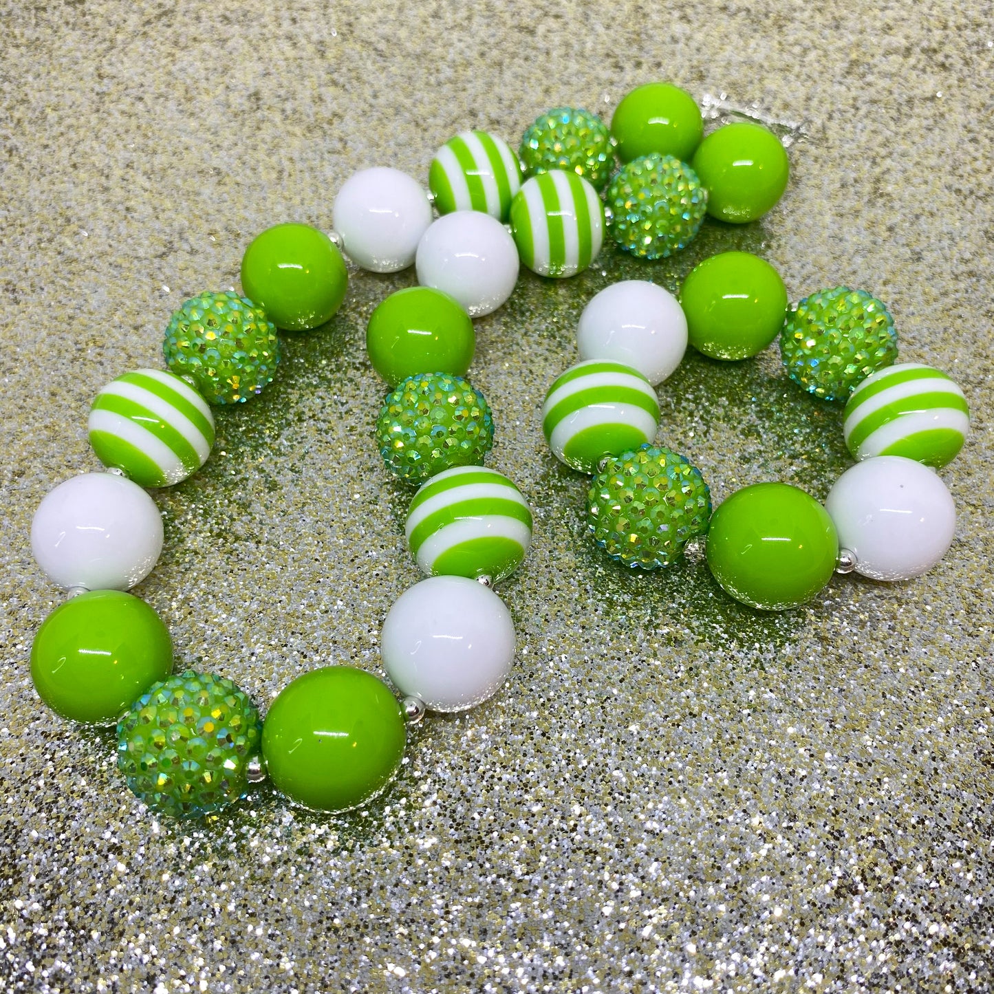 Lime Green and White Bubblegum Necklace and Bracelet Set