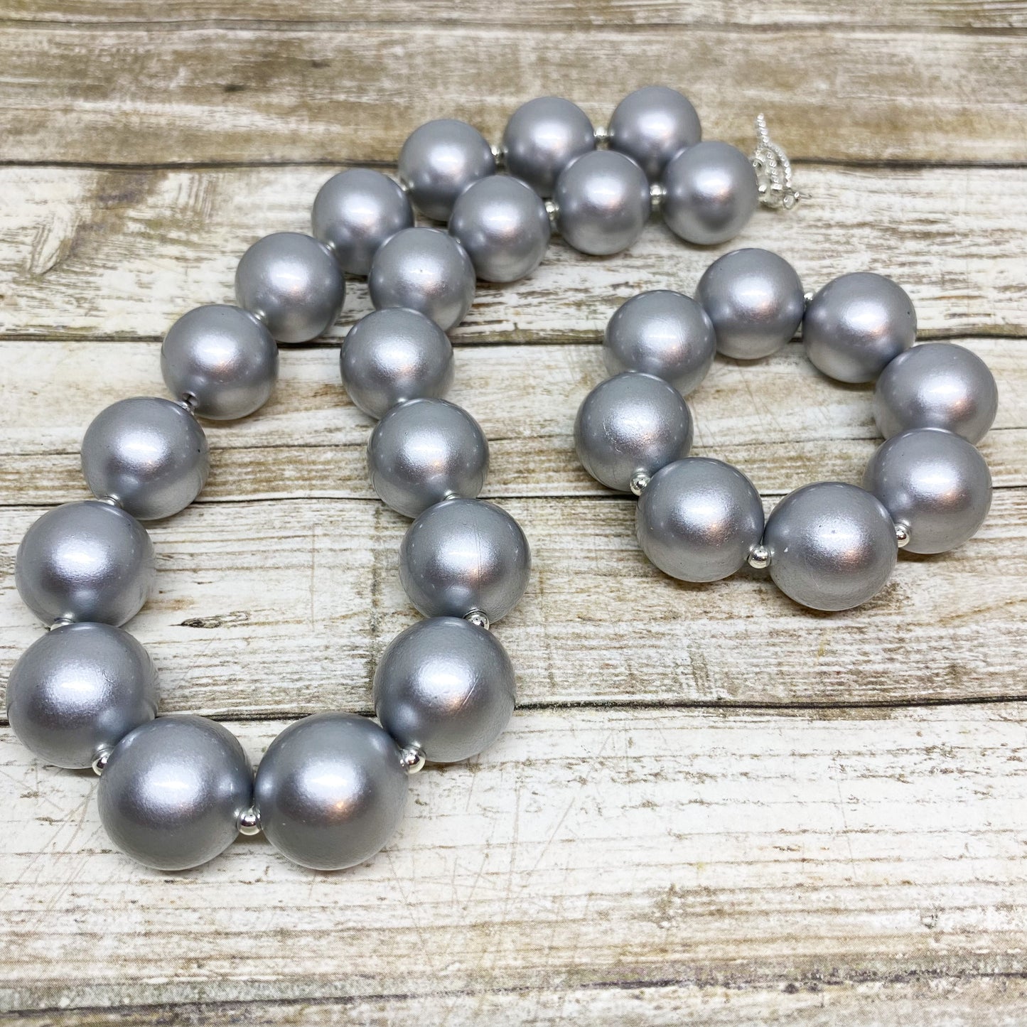 Matte Silver Bubblegum Necklace and Bracelet