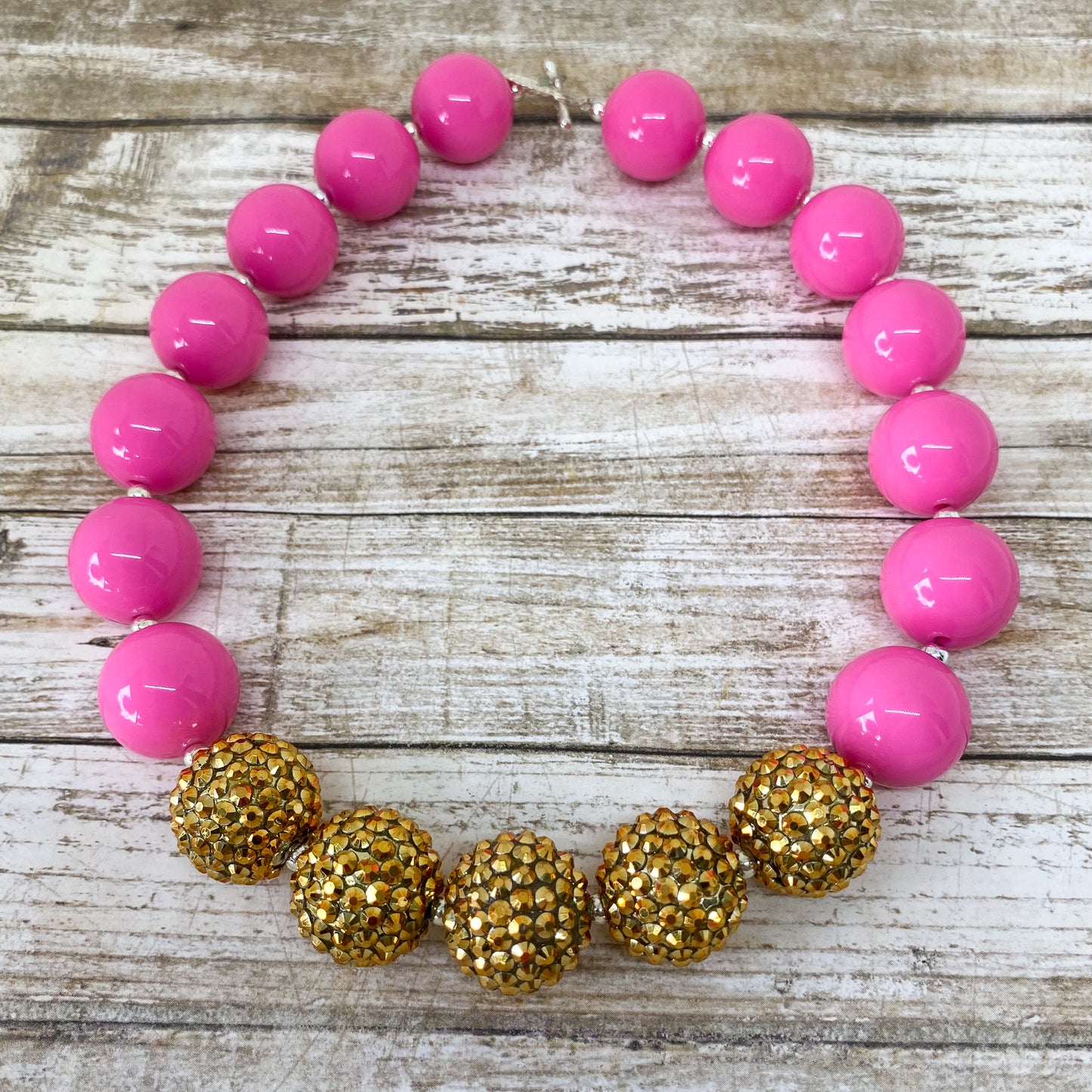 Pink and Gold Bubblegum Necklace and Bracelet