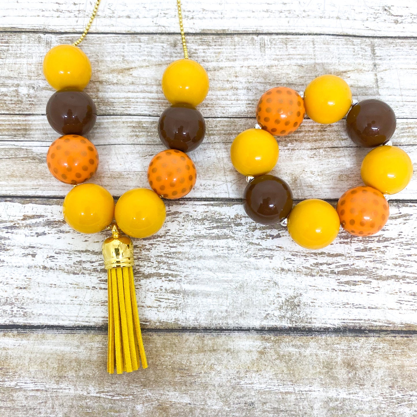 Mustard Tassel Necklace and Bracelet