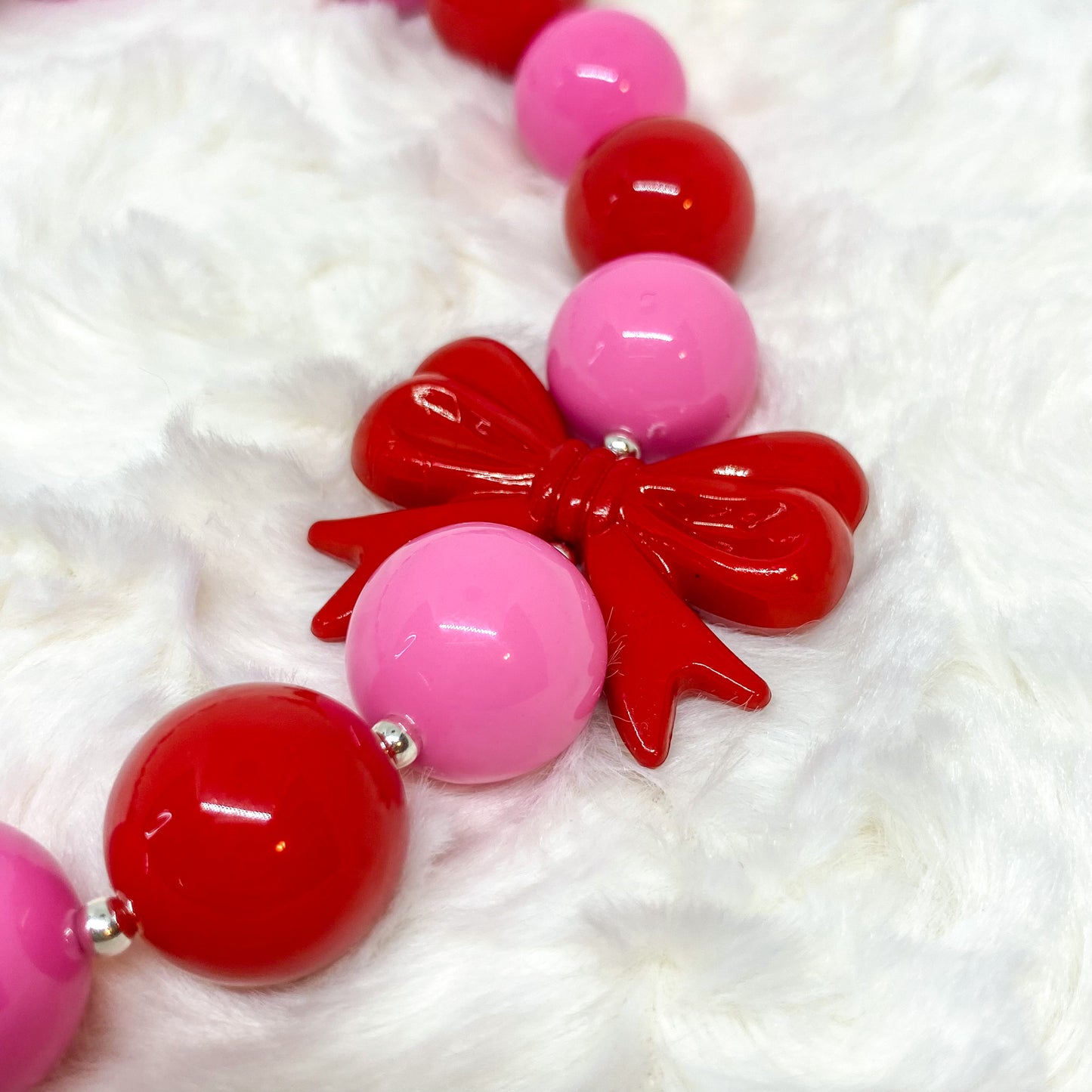 Valentine's Bubblegum Necklace and Bracelet with Red Bow
