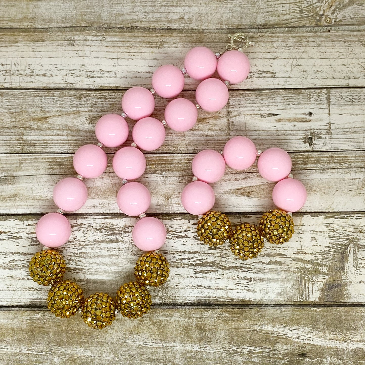 Light Pink and Gold Bubblegum Necklace and Bracelet
