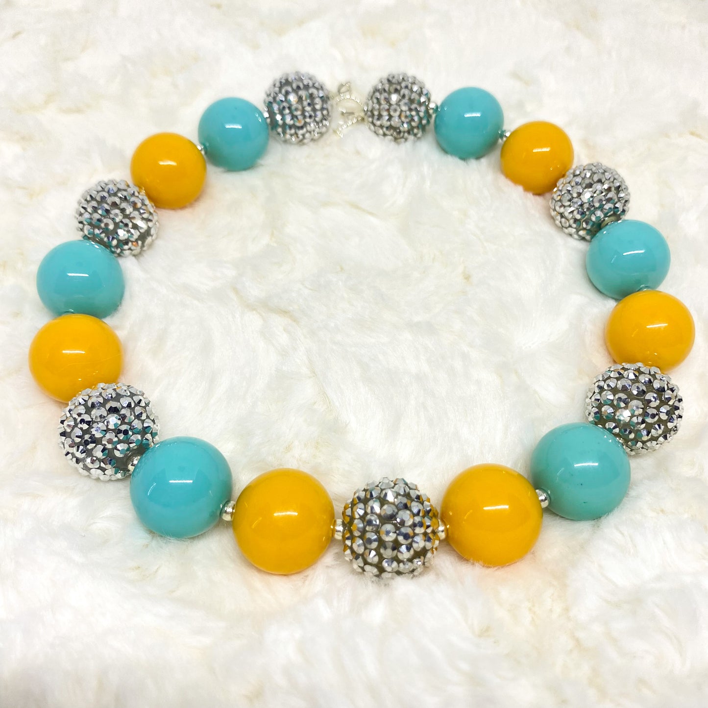 Mustard Yellow and Teal Bubblegum Necklace and Bracelet