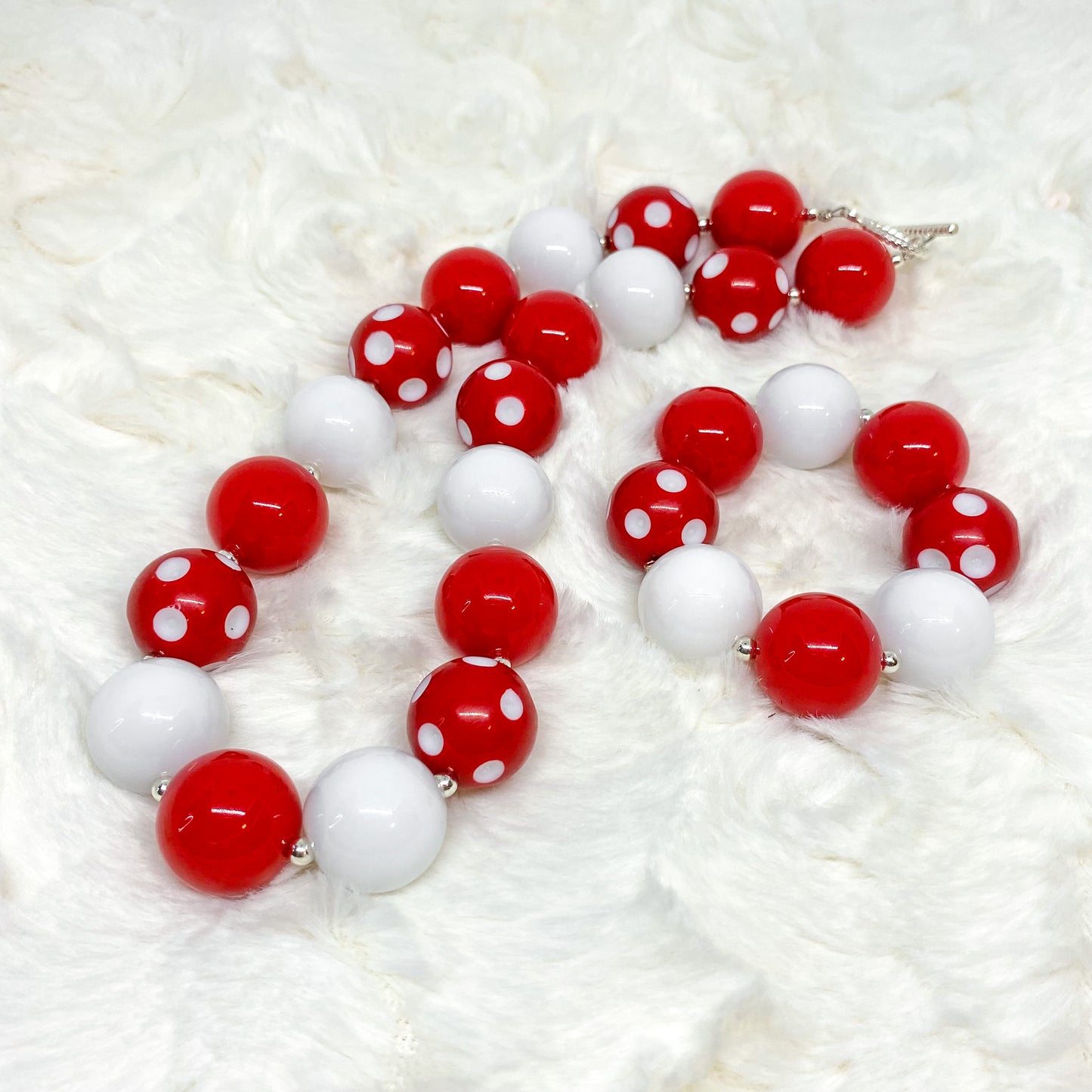 Valentine's Day Red & White Bubblegum Necklace and Bracelet