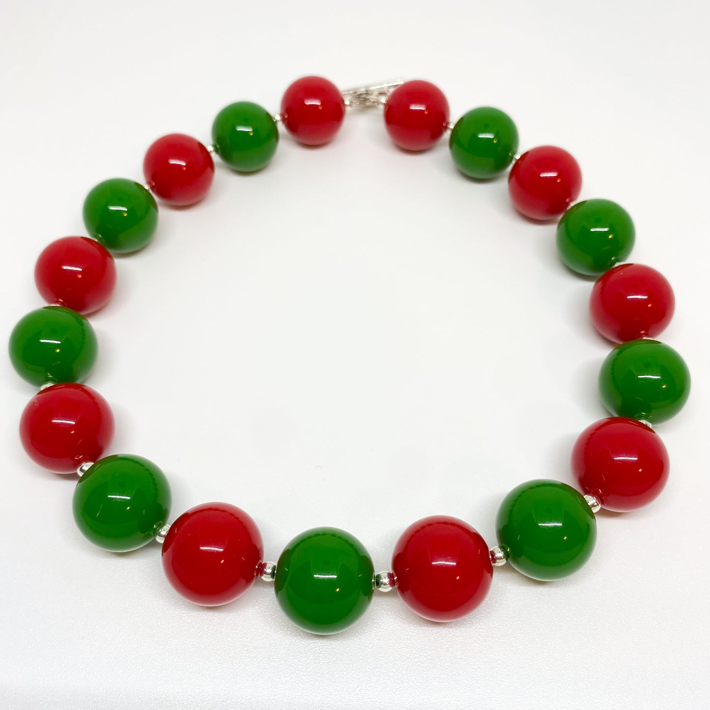 Red and Green Christmas Bubblegum Necklace and Bracelet