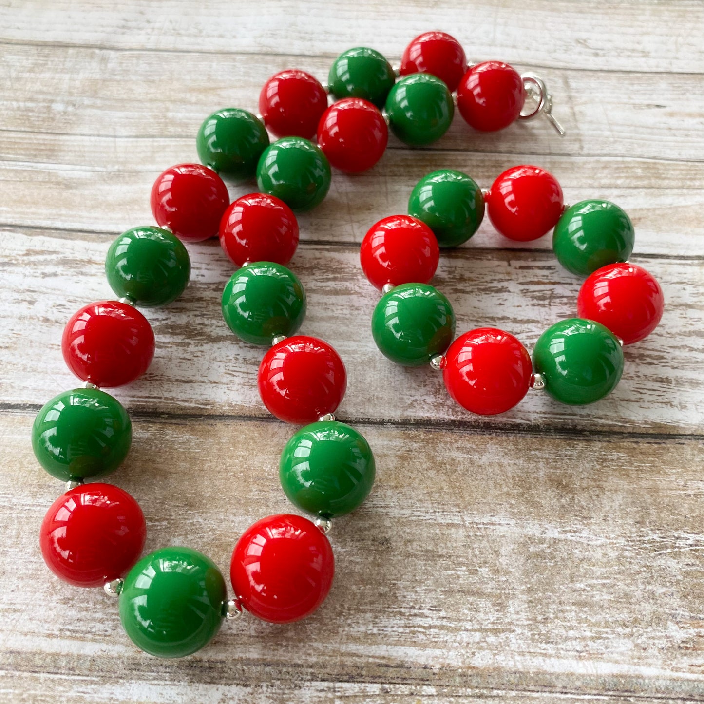 Red and Green Christmas Bubblegum Necklace and Bracelet