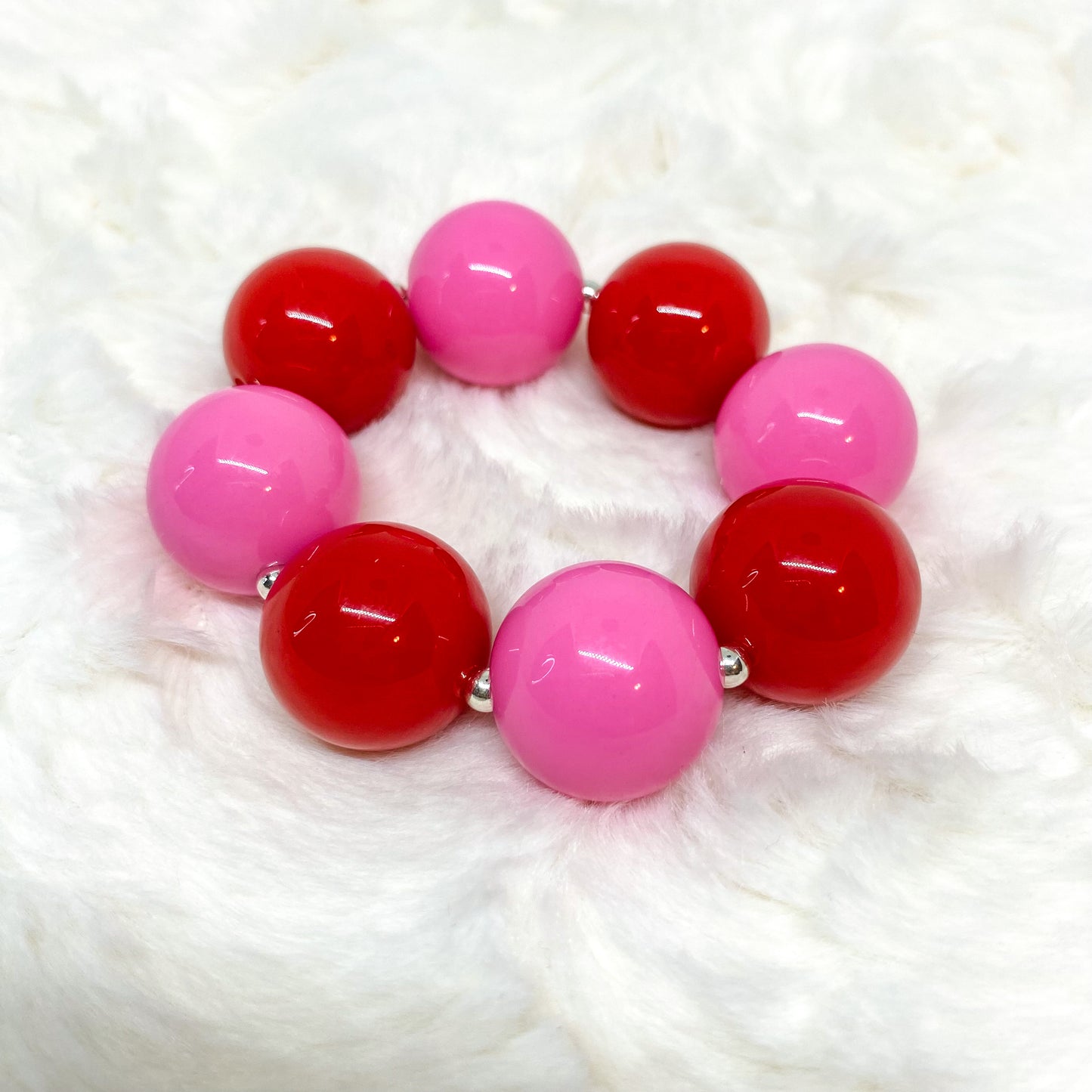 Valentine's Bubblegum Necklace and Bracelet with Red Bow