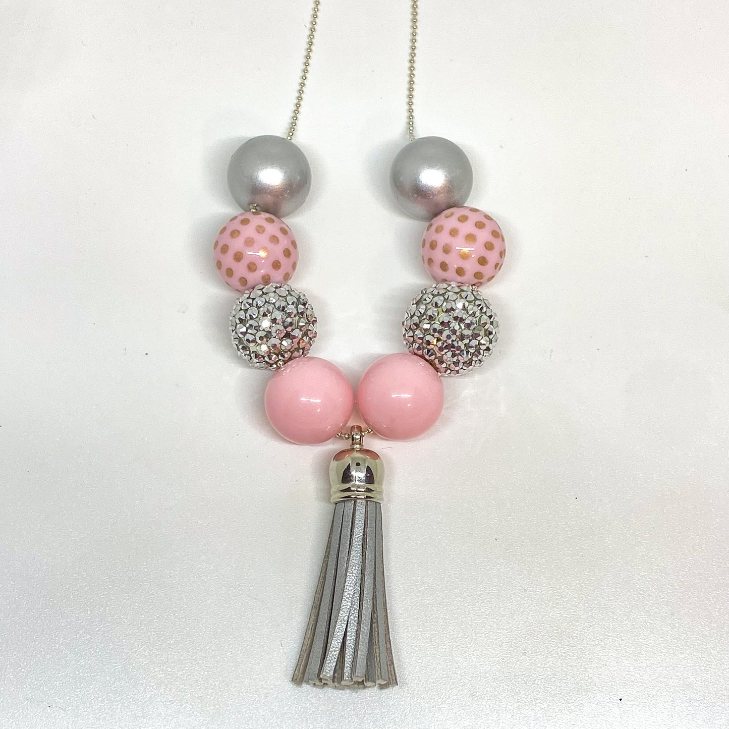 Pink and Silver Tassel Necklace and Bracelet