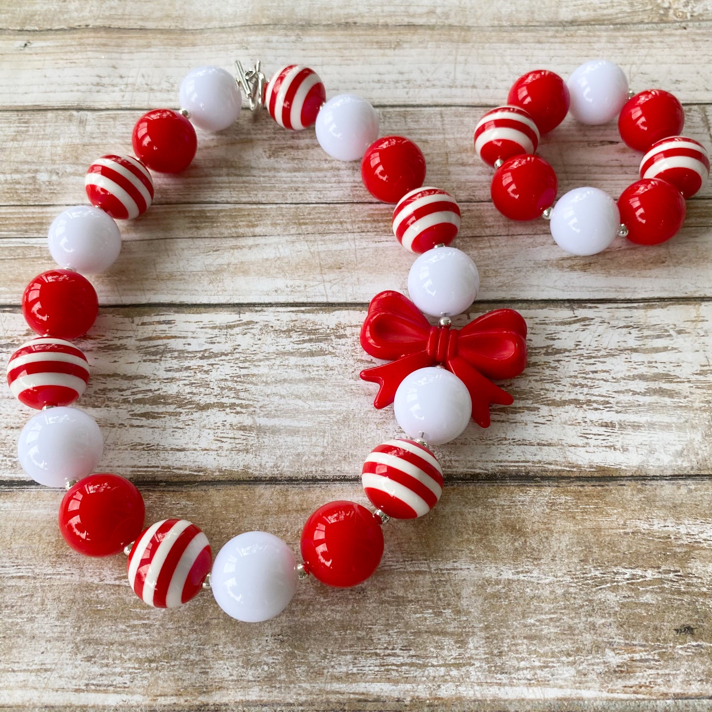 Candy Cane Bubblegum Necklace and Bracelet