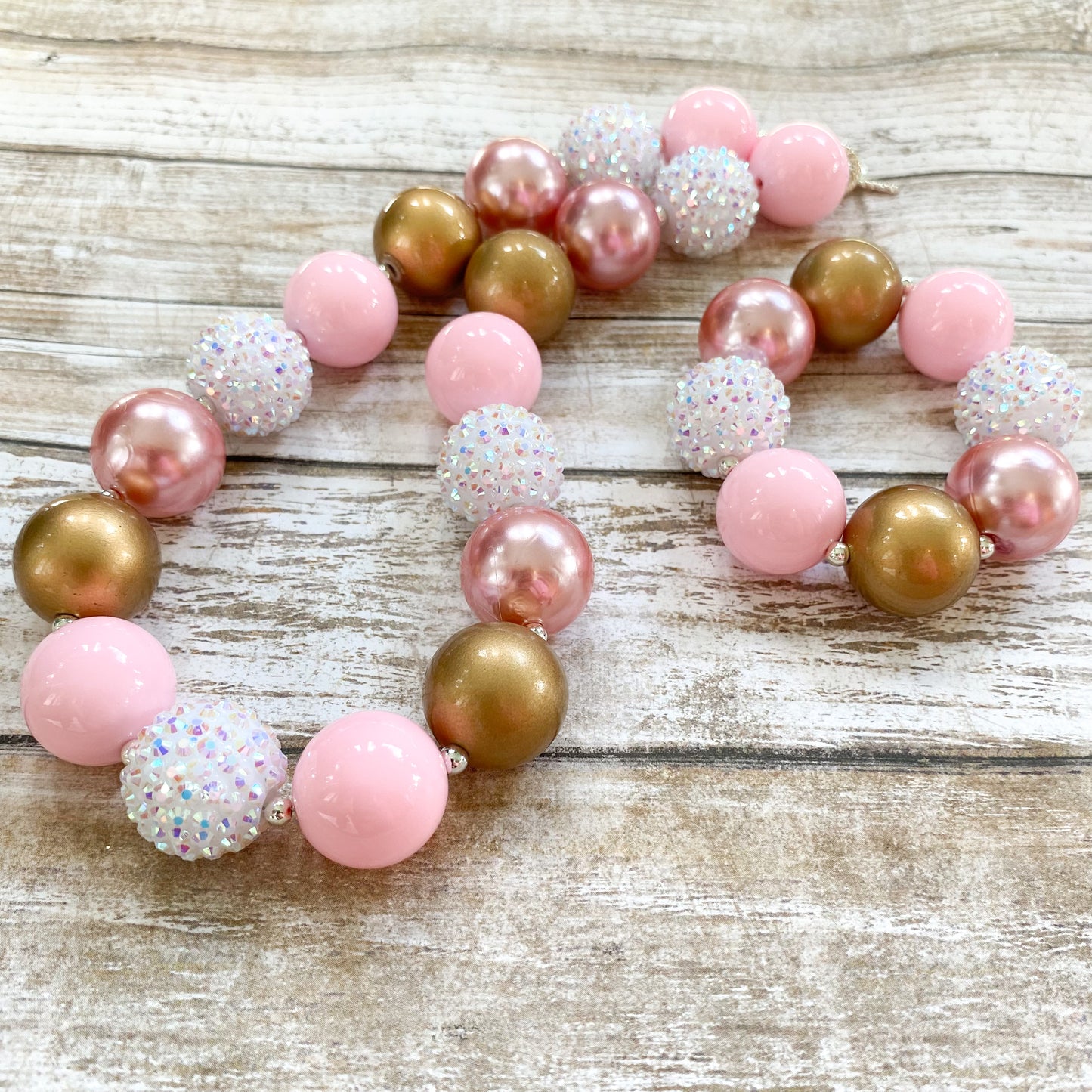 Pink and Gold Bubblegum Necklace and Bracelet Set