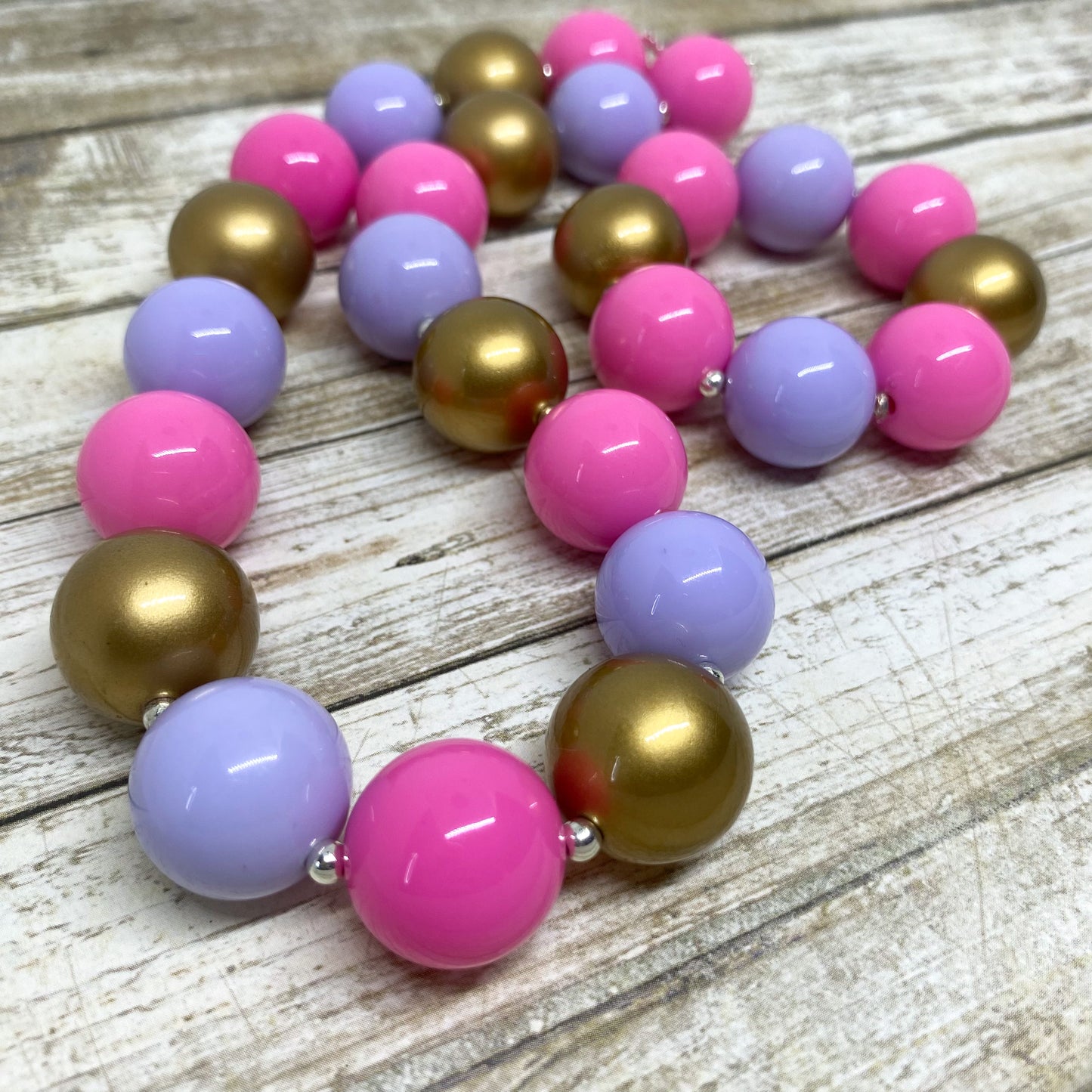 Pink, Lavender and Gold Bubblegum Necklace and Bracelet Set