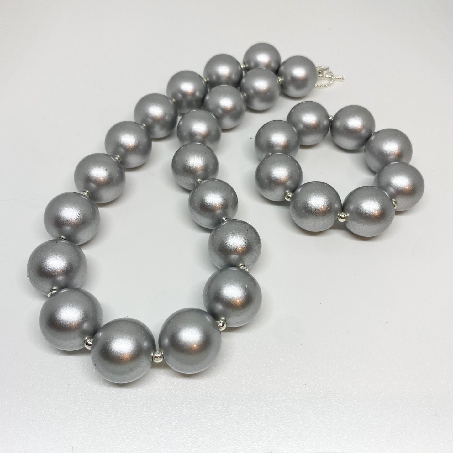 Matte Silver Bubblegum Necklace and Bracelet