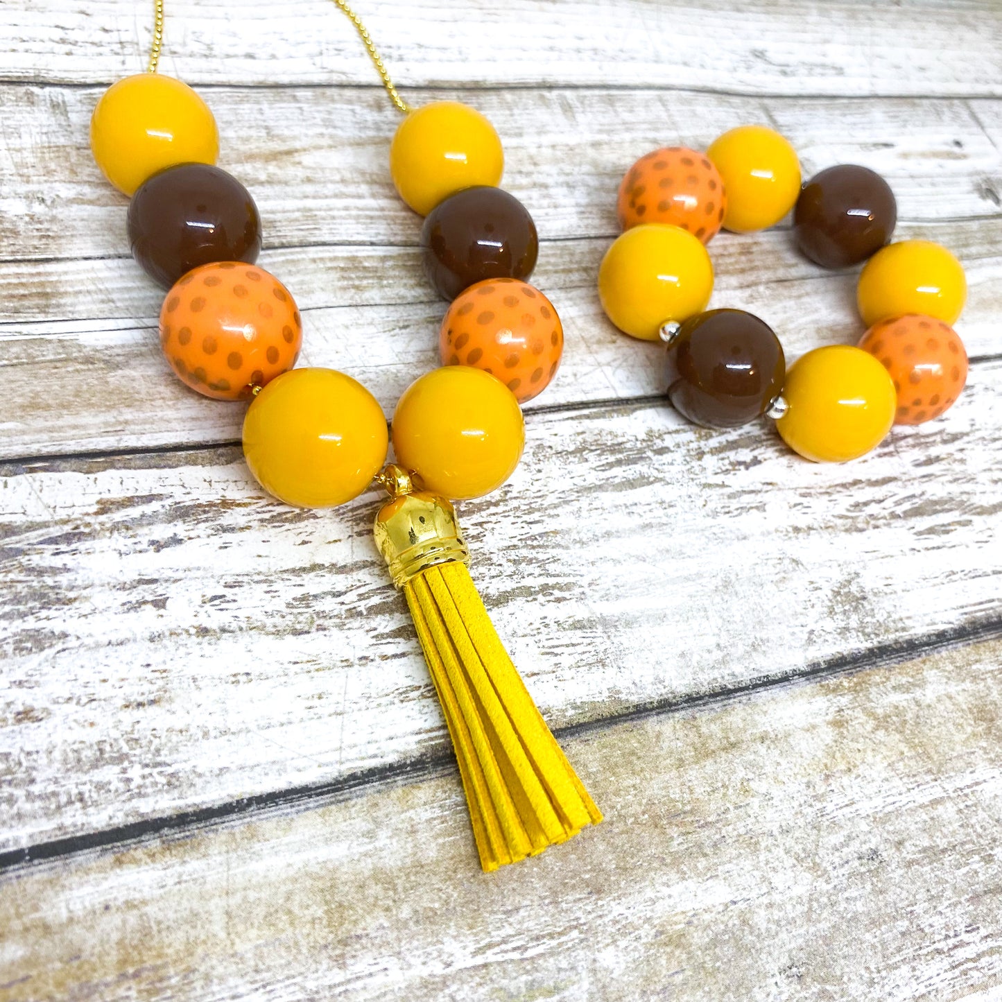 Mustard Tassel Necklace and Bracelet
