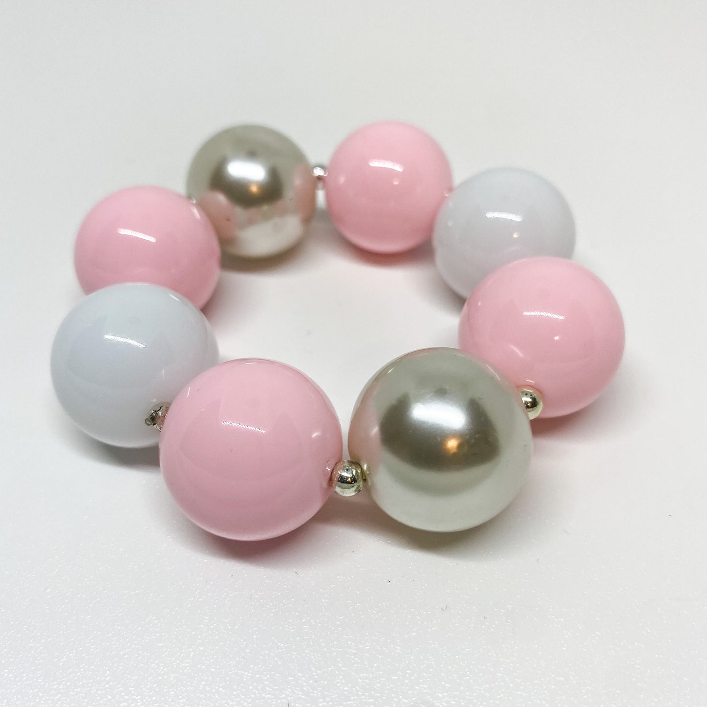 Pink and White Bubblegum Necklace and Bracelet with White Bows