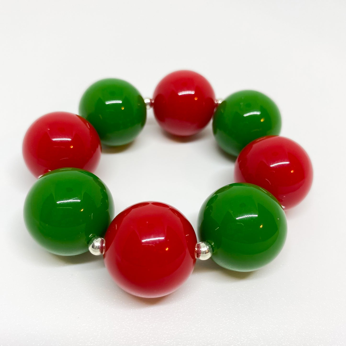Red and Green Christmas Bubblegum Necklace and Bracelet