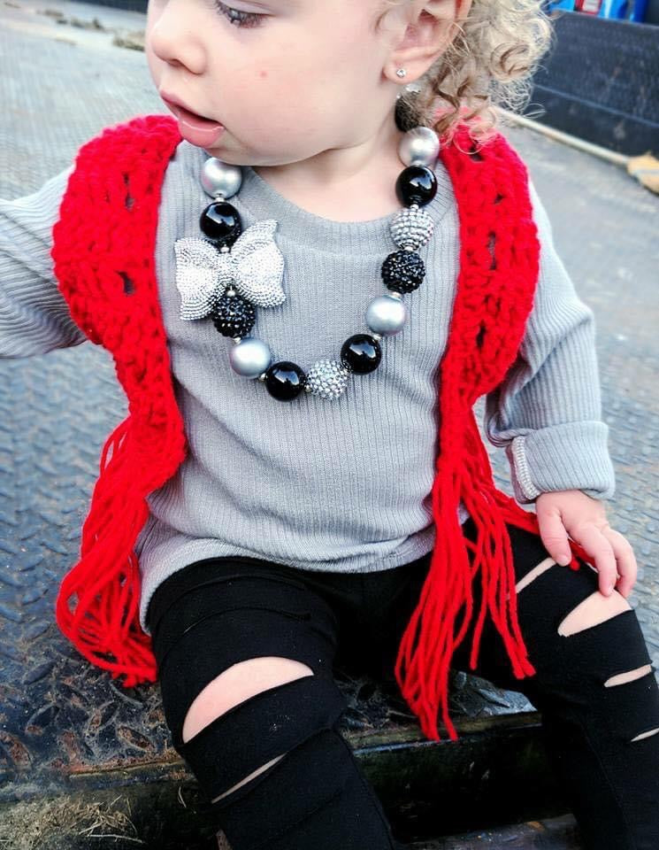 Black and Silver Bubblegum Necklace and Bracelet With Sparkle Bow