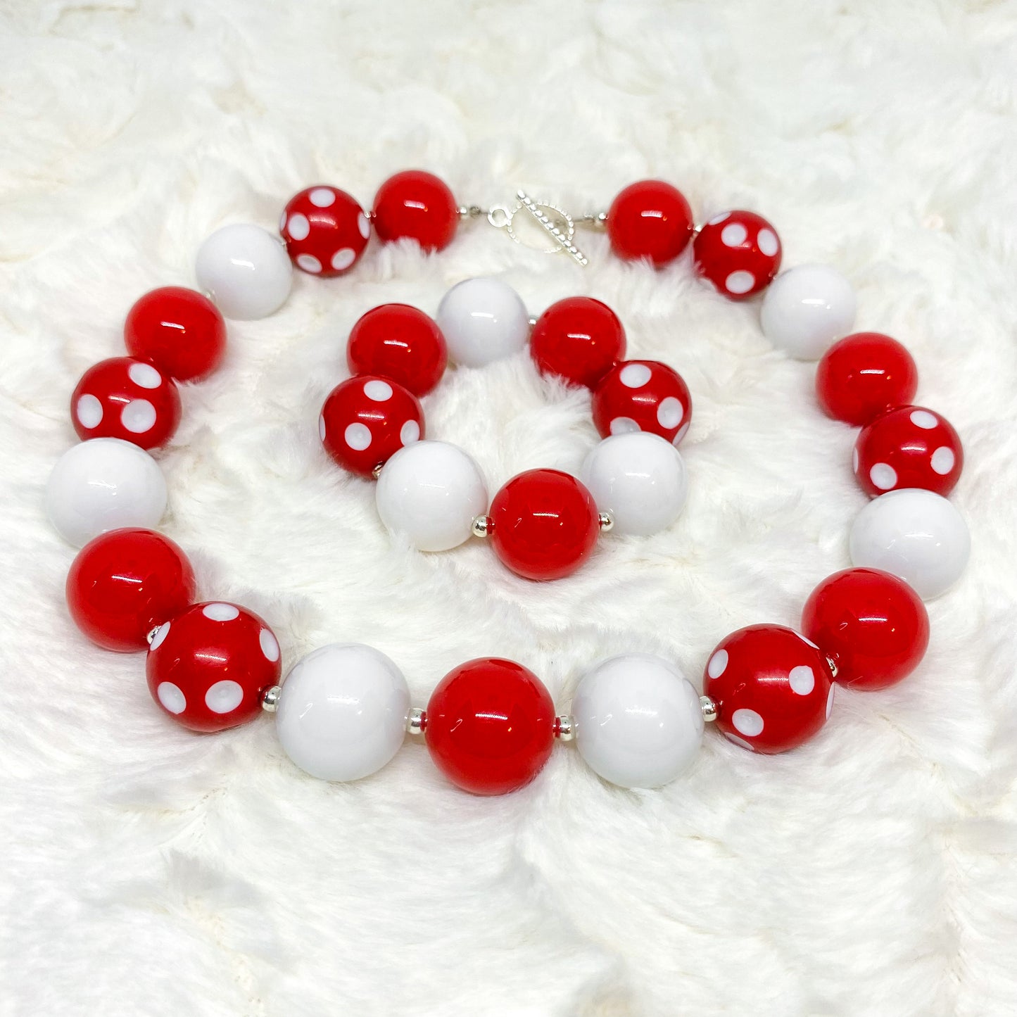 Valentine's Day Red & White Bubblegum Necklace and Bracelet