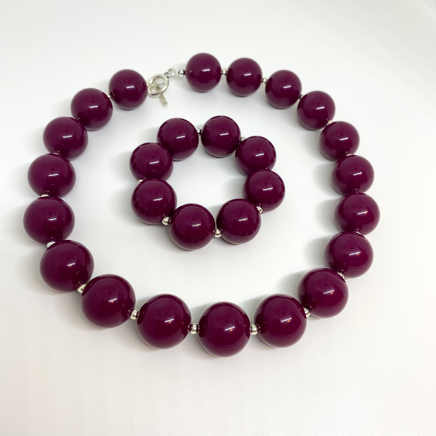 Plum Fall - Solid Plum Bubblegum Necklace and Bracelet