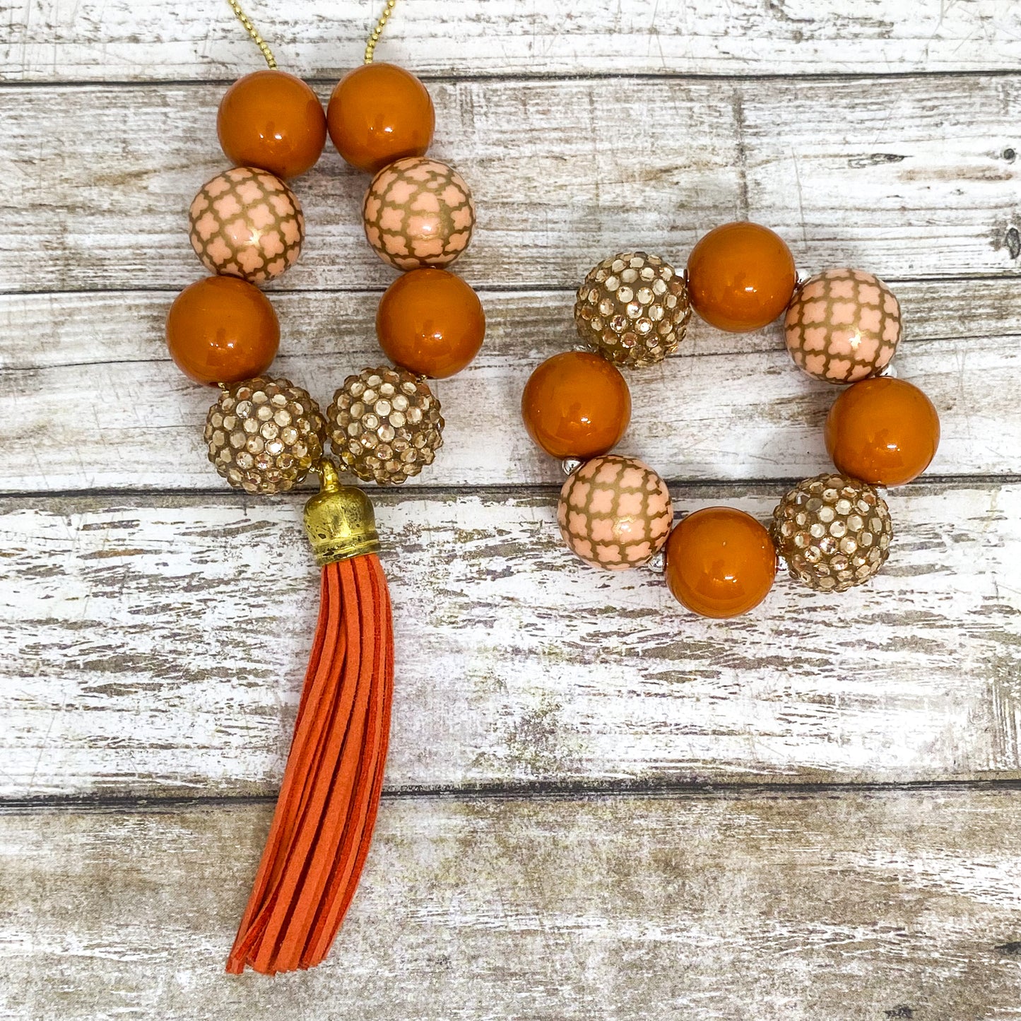 Burnt Orange Tassel Necklace and Bracelet