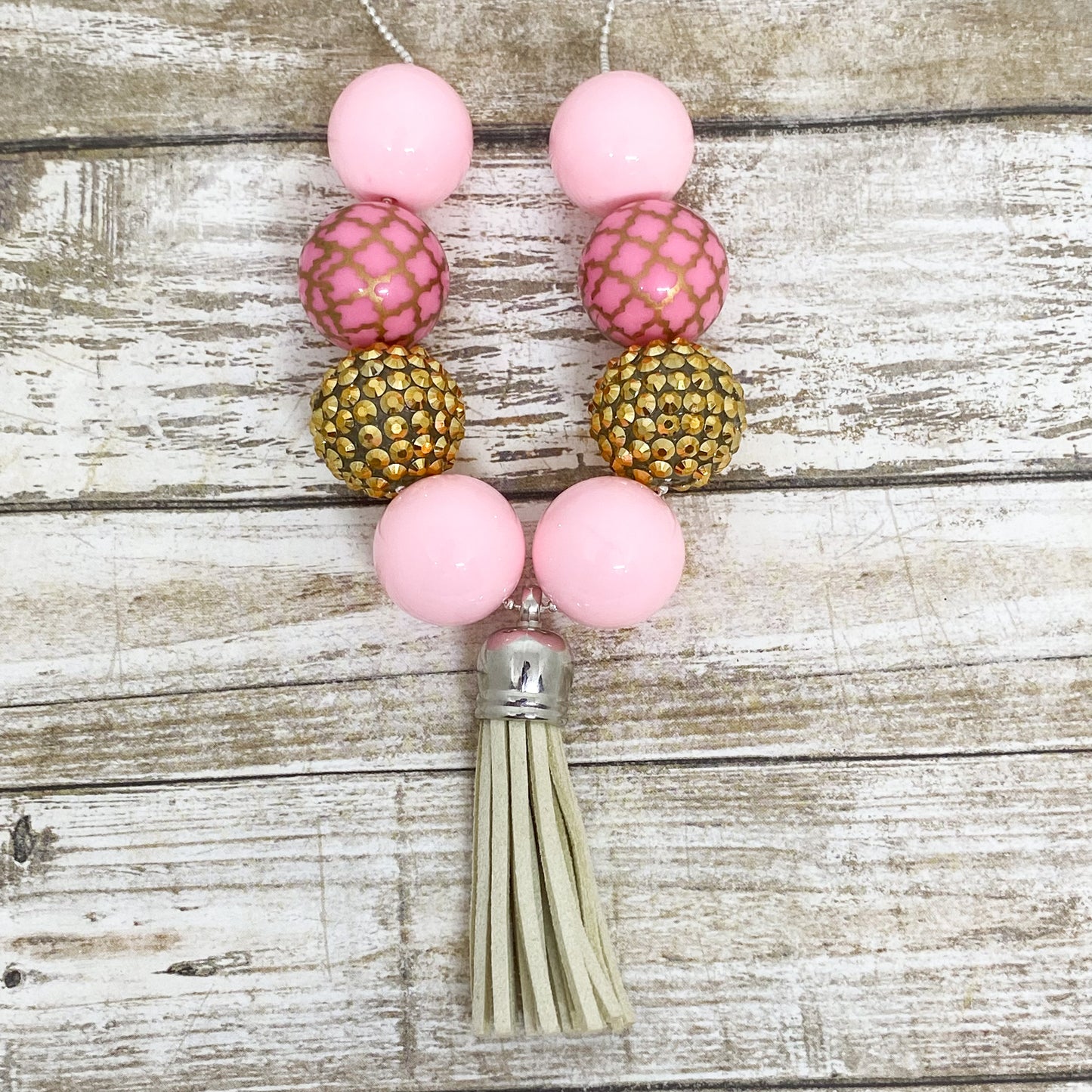Pink and Gold Tassel Necklace and Bracelet