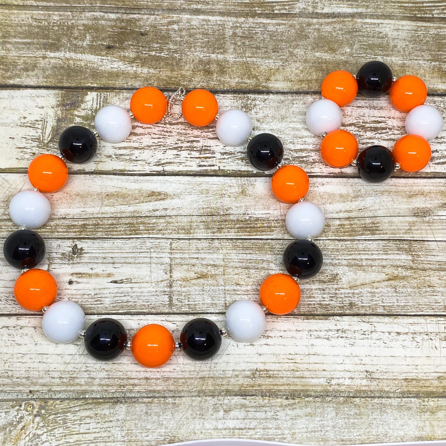Black, Orange and White Bubblegum Necklace and Bracelet