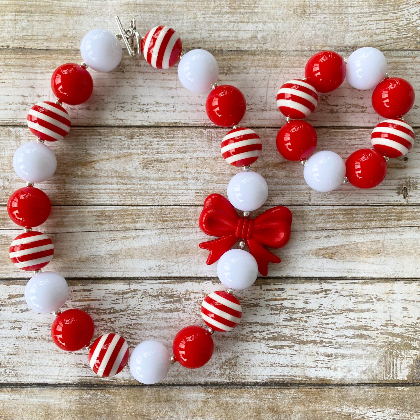 Candy Cane Bubblegum Necklace and Bracelet