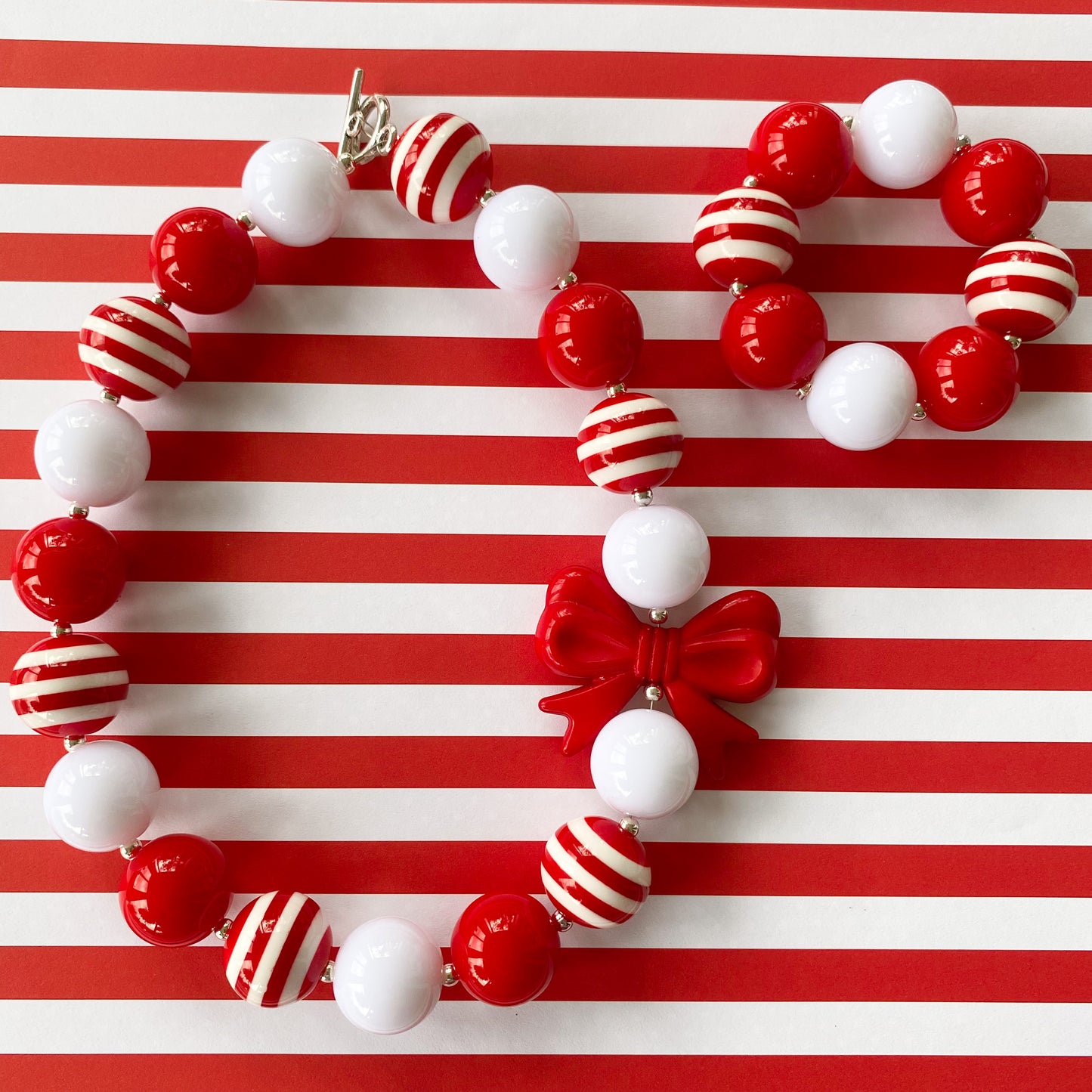 Candy Cane Bubblegum Necklace and Bracelet