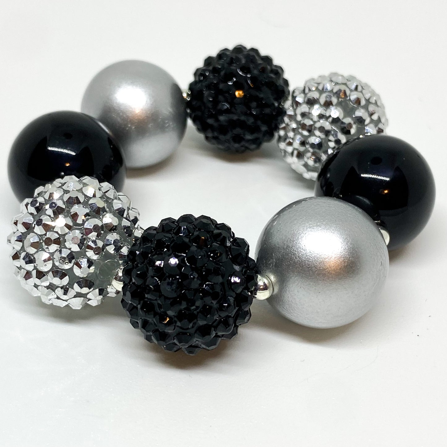 Black and Silver Bubblegum Necklace and Bracelet With Sparkle Bow