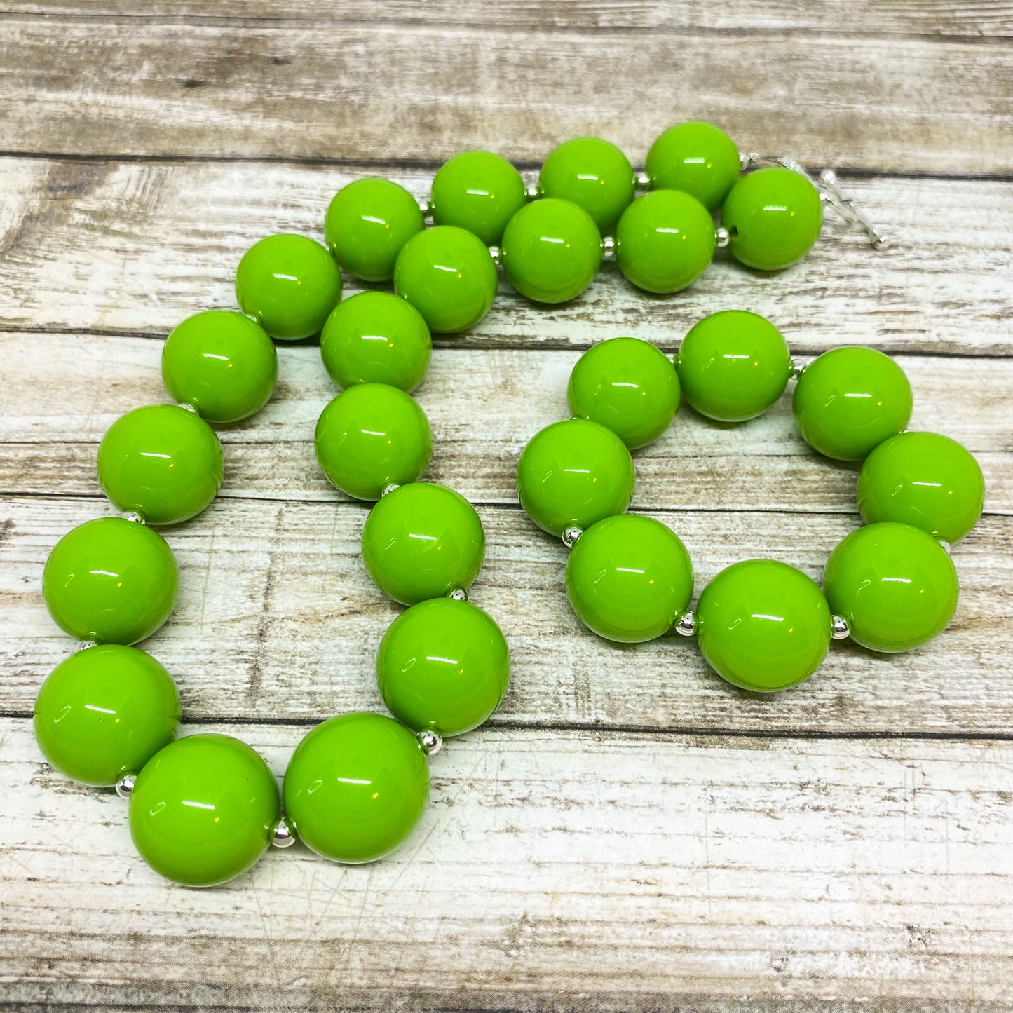 Solid Lime Green Bubblegum Necklace and Bracelet Set
