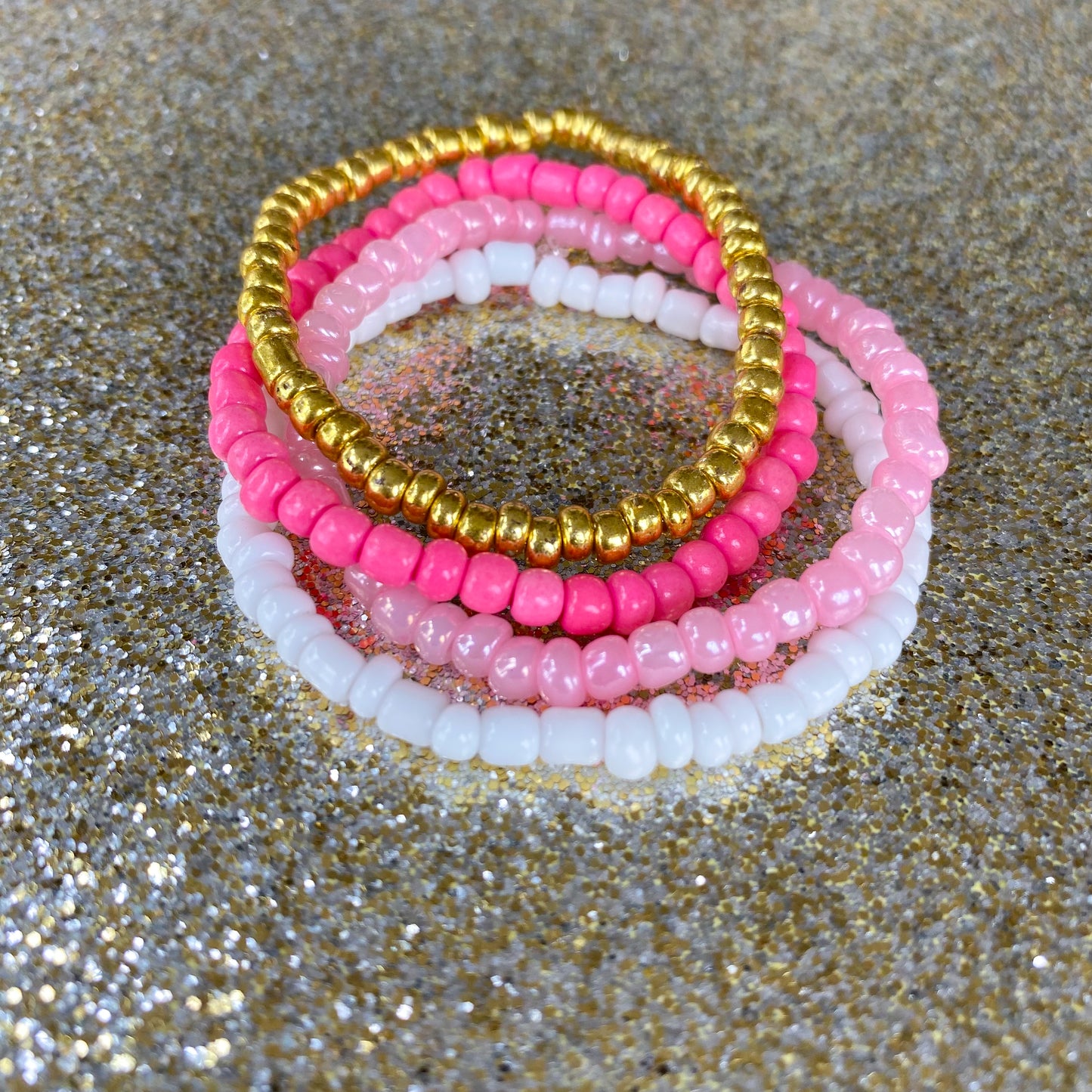 Pink Sunglow - Seed Bead Bracelet Stack