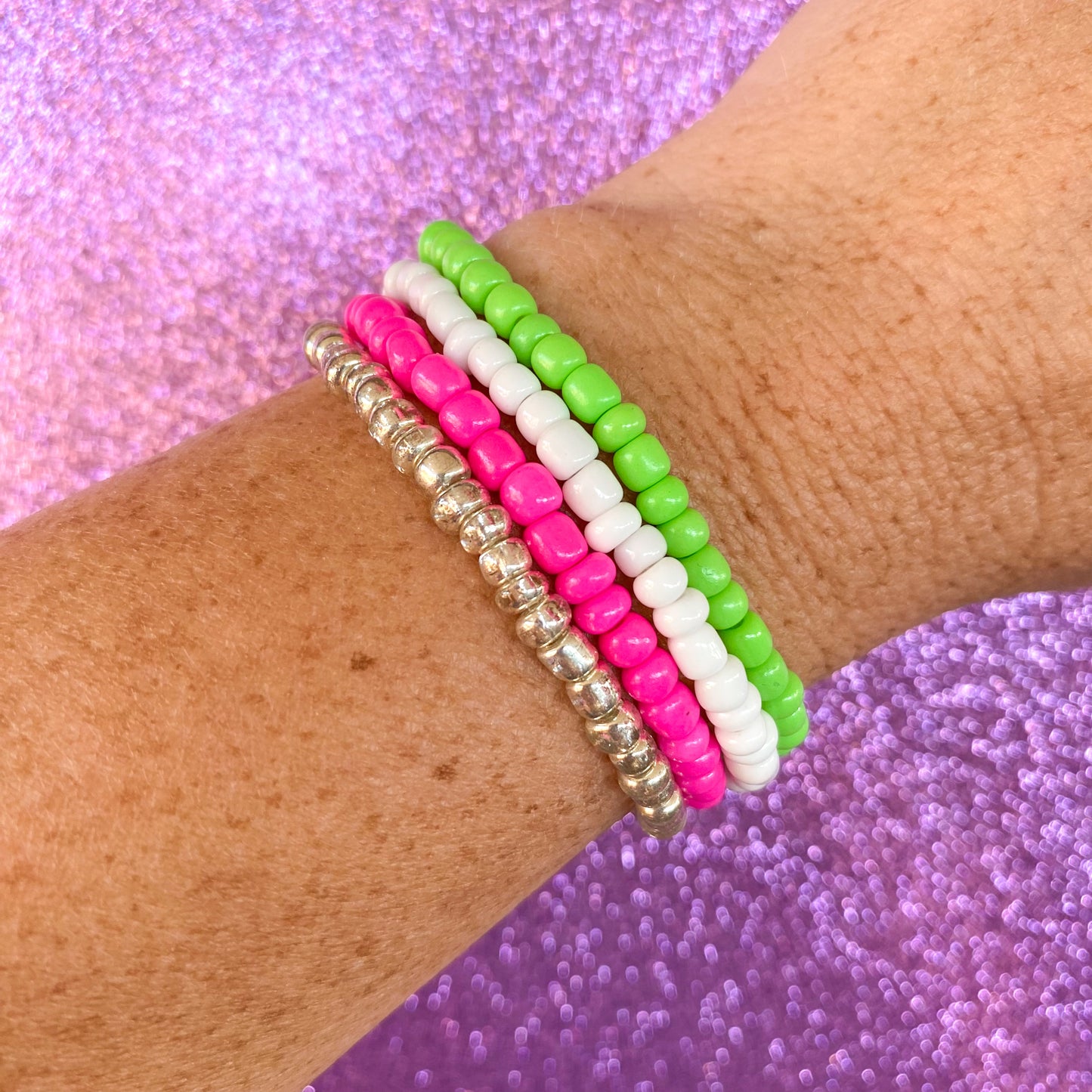 Flamingo Lime - Seed Bead Bracelet Stack