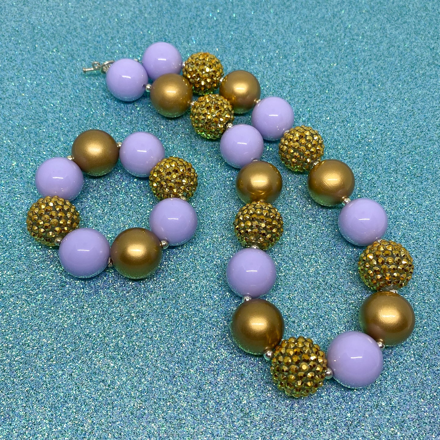 Lavender and Gold Bubblegum Necklace and Bracelet