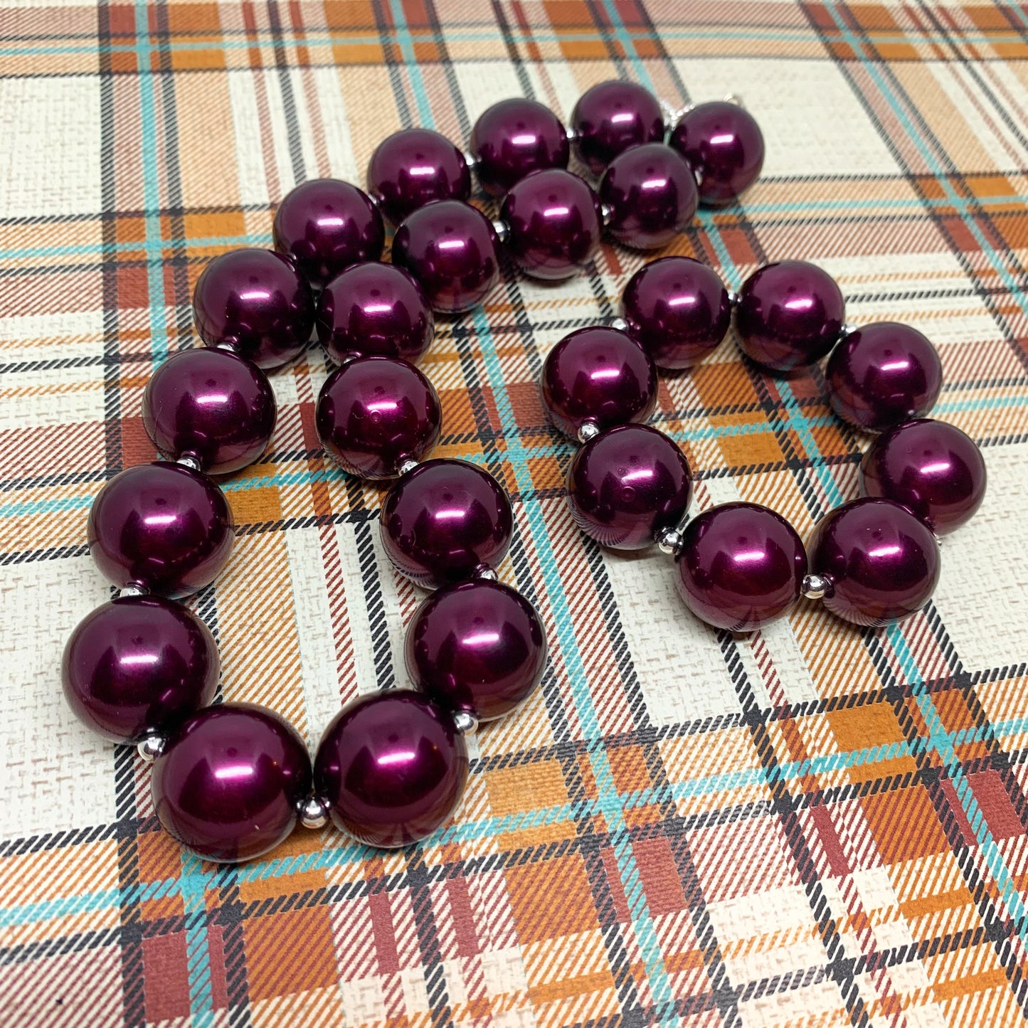 Mulberry - Dark Purple Pearl Bubblegum Necklace and Bracelet