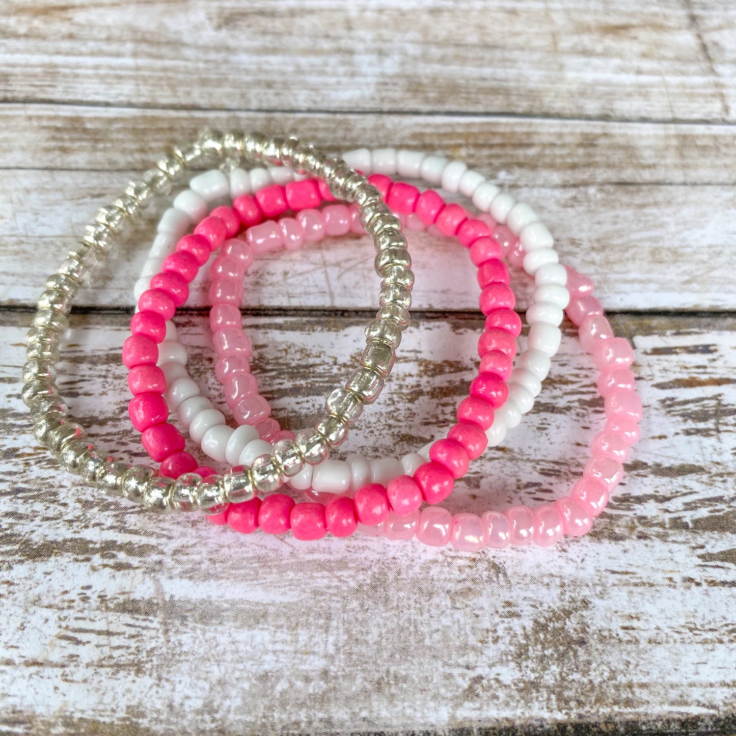 Pink Macaroon - Seed Bead Bracelet Stack