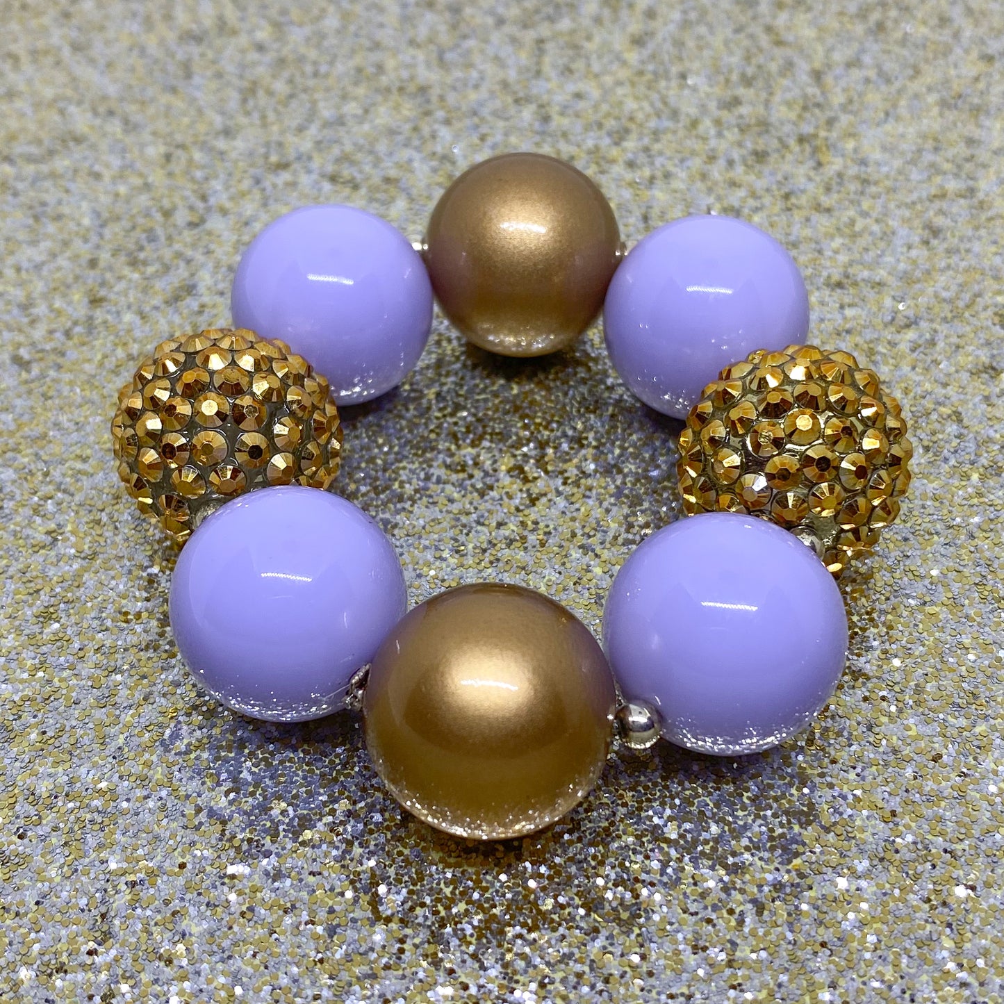 Lavender and Gold Bubblegum Necklace and Bracelet