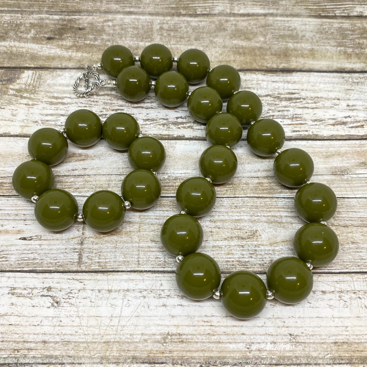 Olive Spice - Olive Green Chunky Bubblegum Necklace and Bracelet