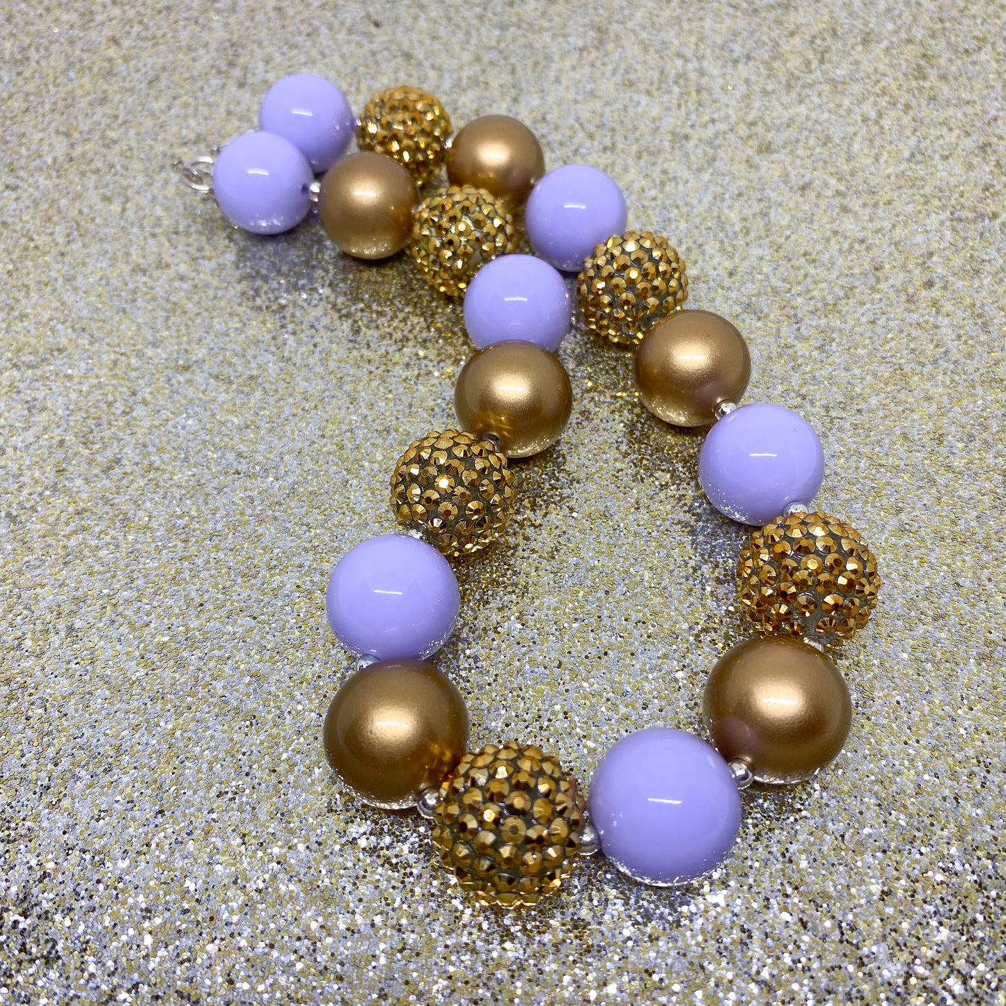 Lavender and Gold Bubblegum Necklace and Bracelet