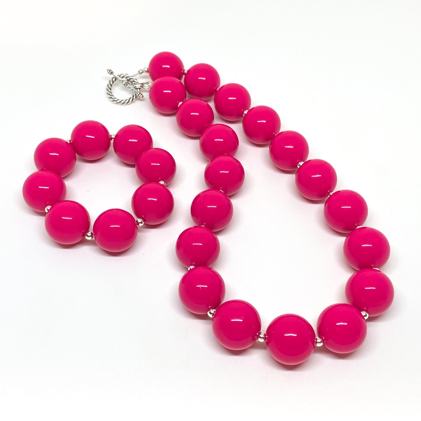 Hot Pink Bubblegum Necklace and Bracelet