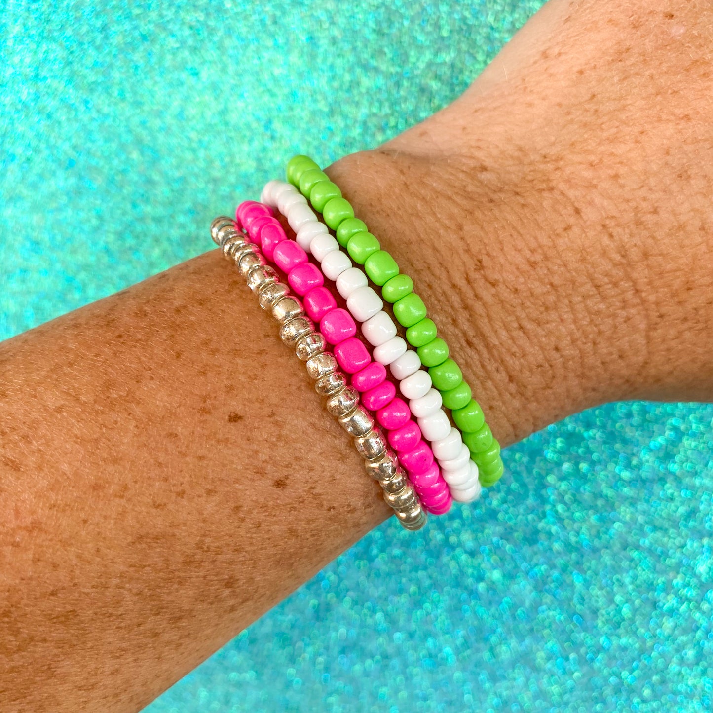 Flamingo Lime - Seed Bead Bracelet Stack