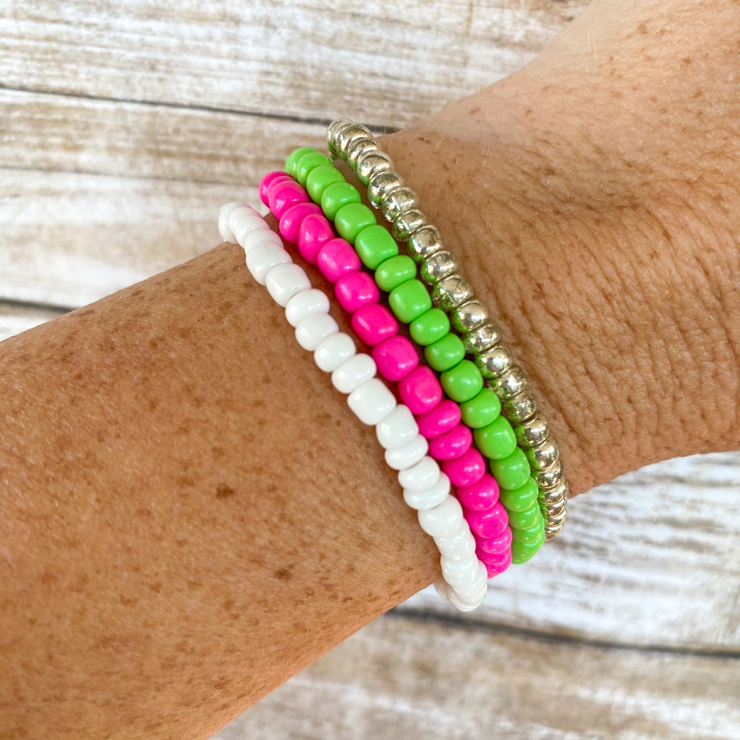 Flamingo Lime - Seed Bead Bracelet Stack