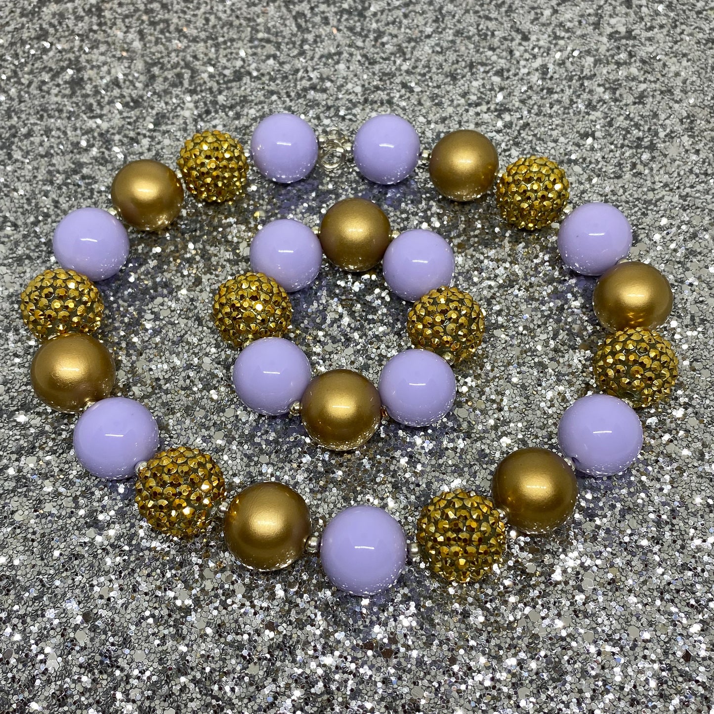 Lavender and Gold Bubblegum Necklace and Bracelet