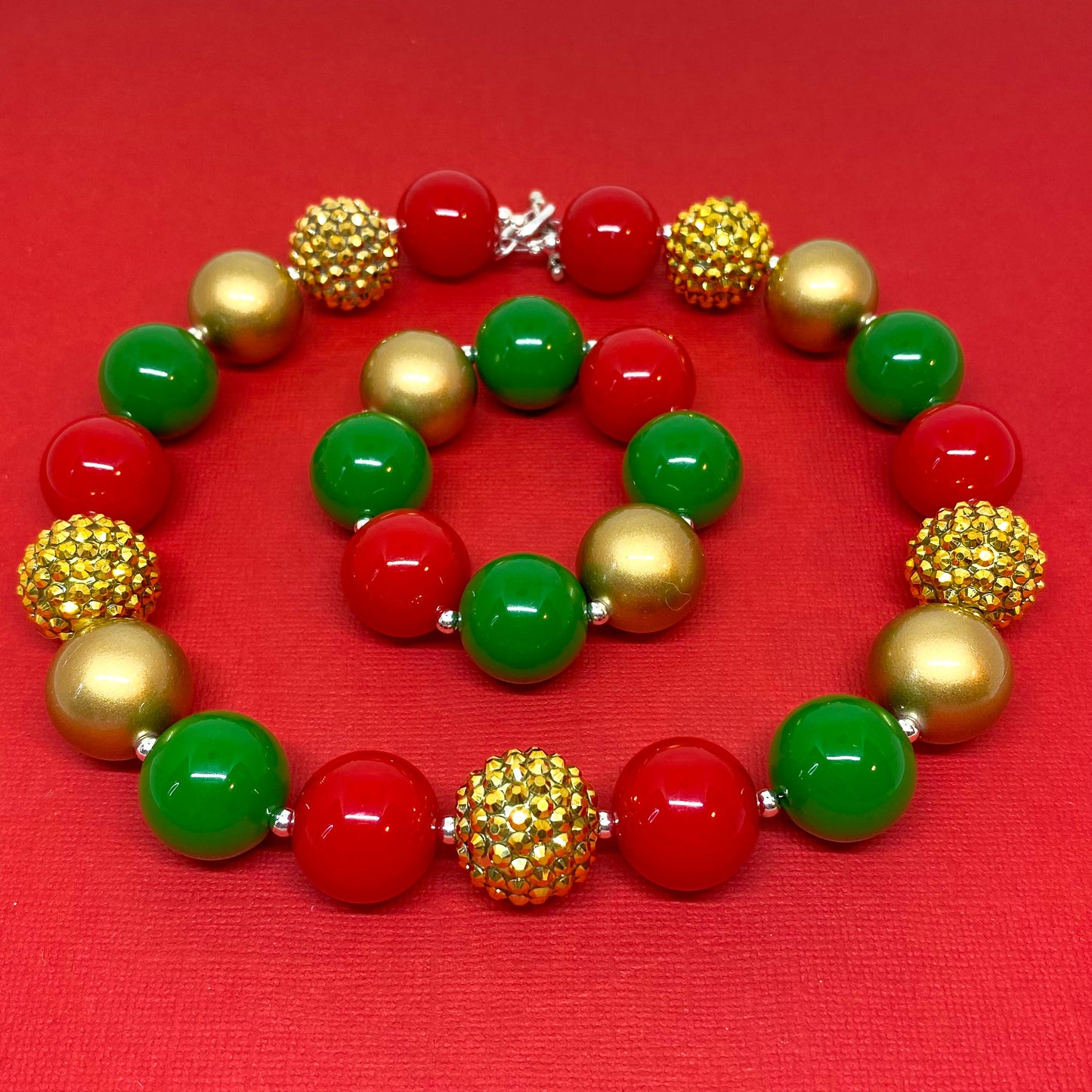 Jingle Bells Bubblegum Necklace and Bracelet