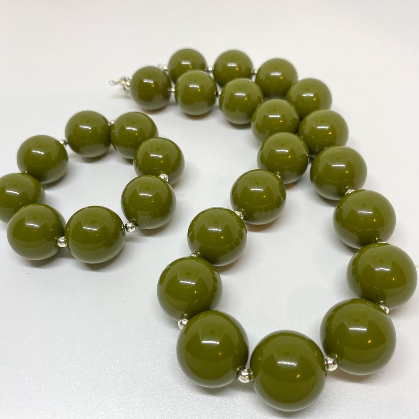 Olive Spice - Olive Green Chunky Bubblegum Necklace and Bracelet