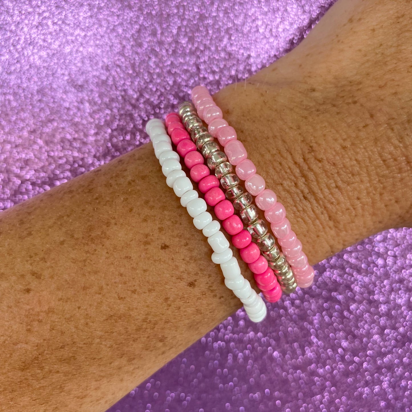 Pink Macaroon - Seed Bead Bracelet Stack