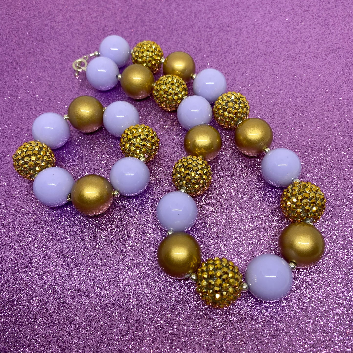 Lavender and Gold Bubblegum Necklace and Bracelet