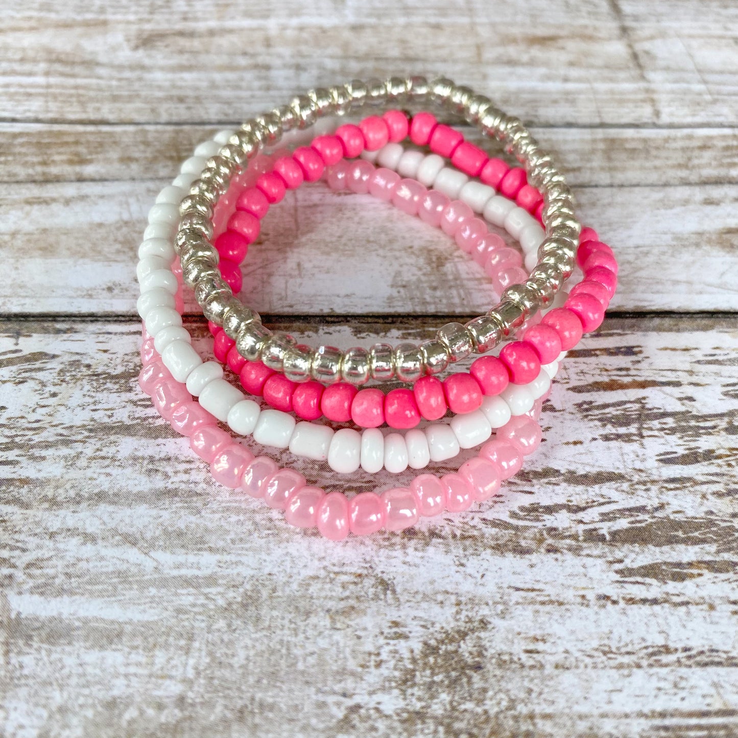 Pink Macaroon - Seed Bead Bracelet Stack