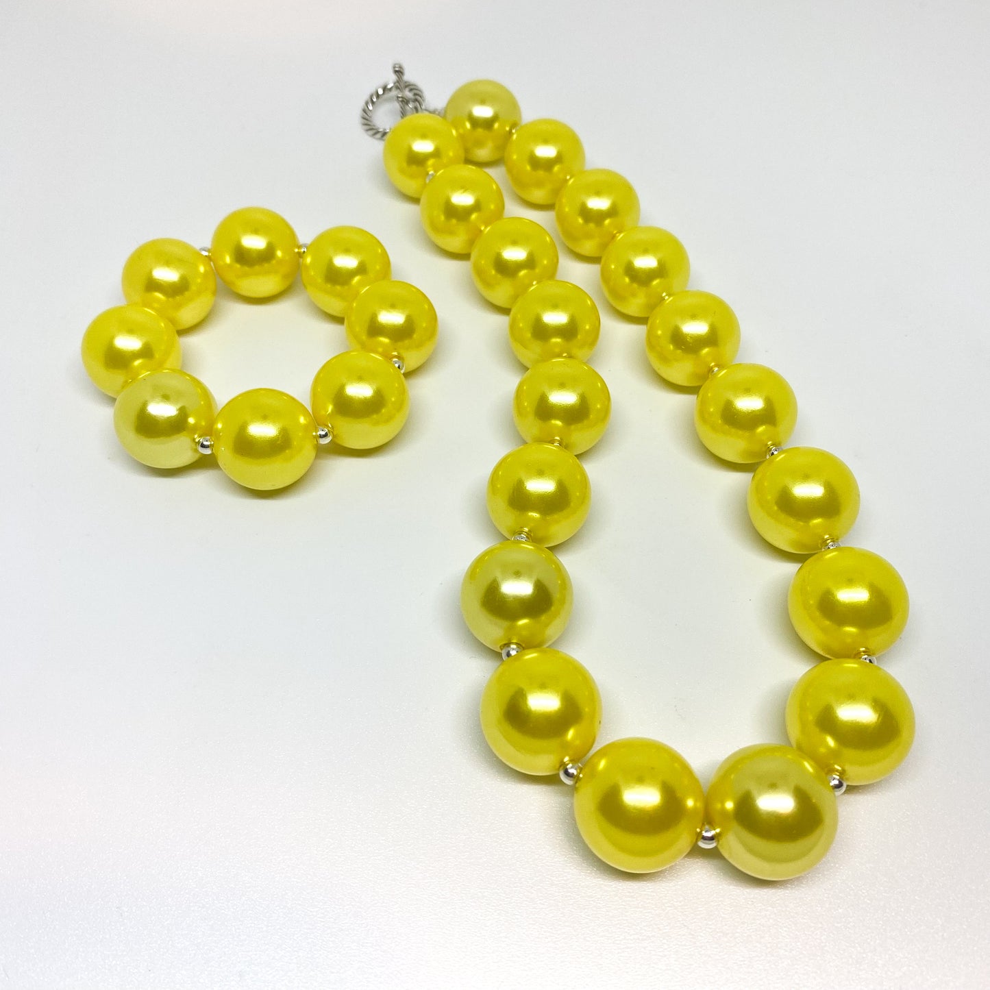 Yellow Pearl Bubblegum Necklace and Bracelet