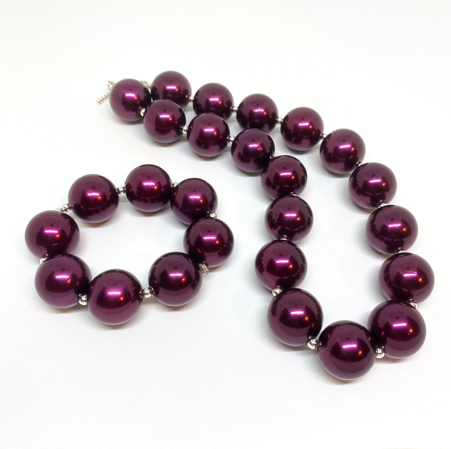 Mulberry - Dark Purple Pearl Bubblegum Necklace and Bracelet