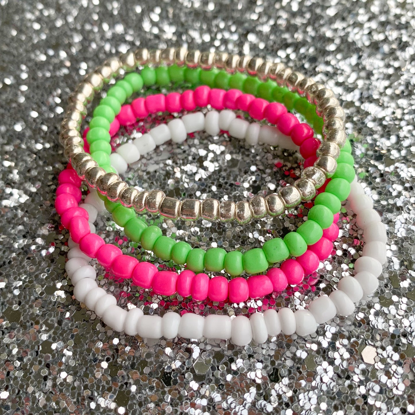 Flamingo Lime - Seed Bead Bracelet Stack