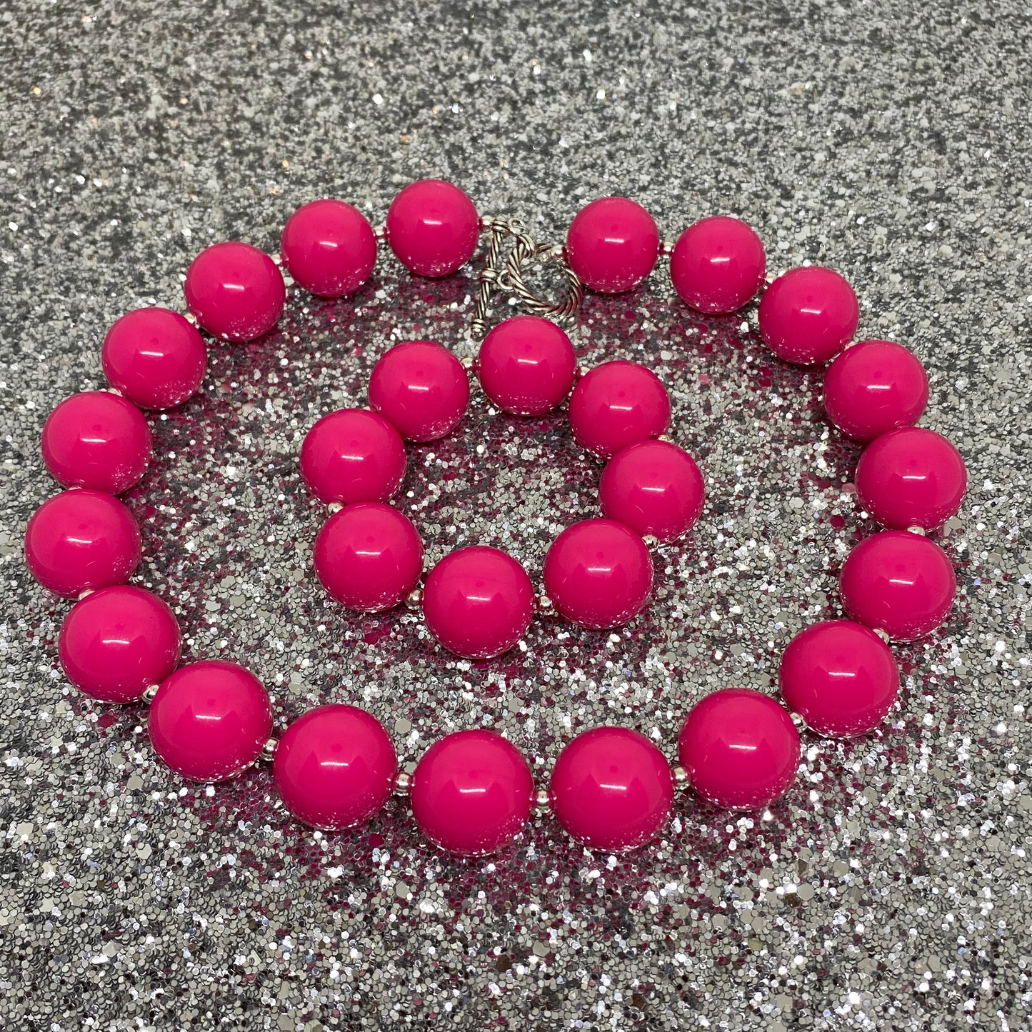 Hot Pink Bubblegum Necklace and Bracelet